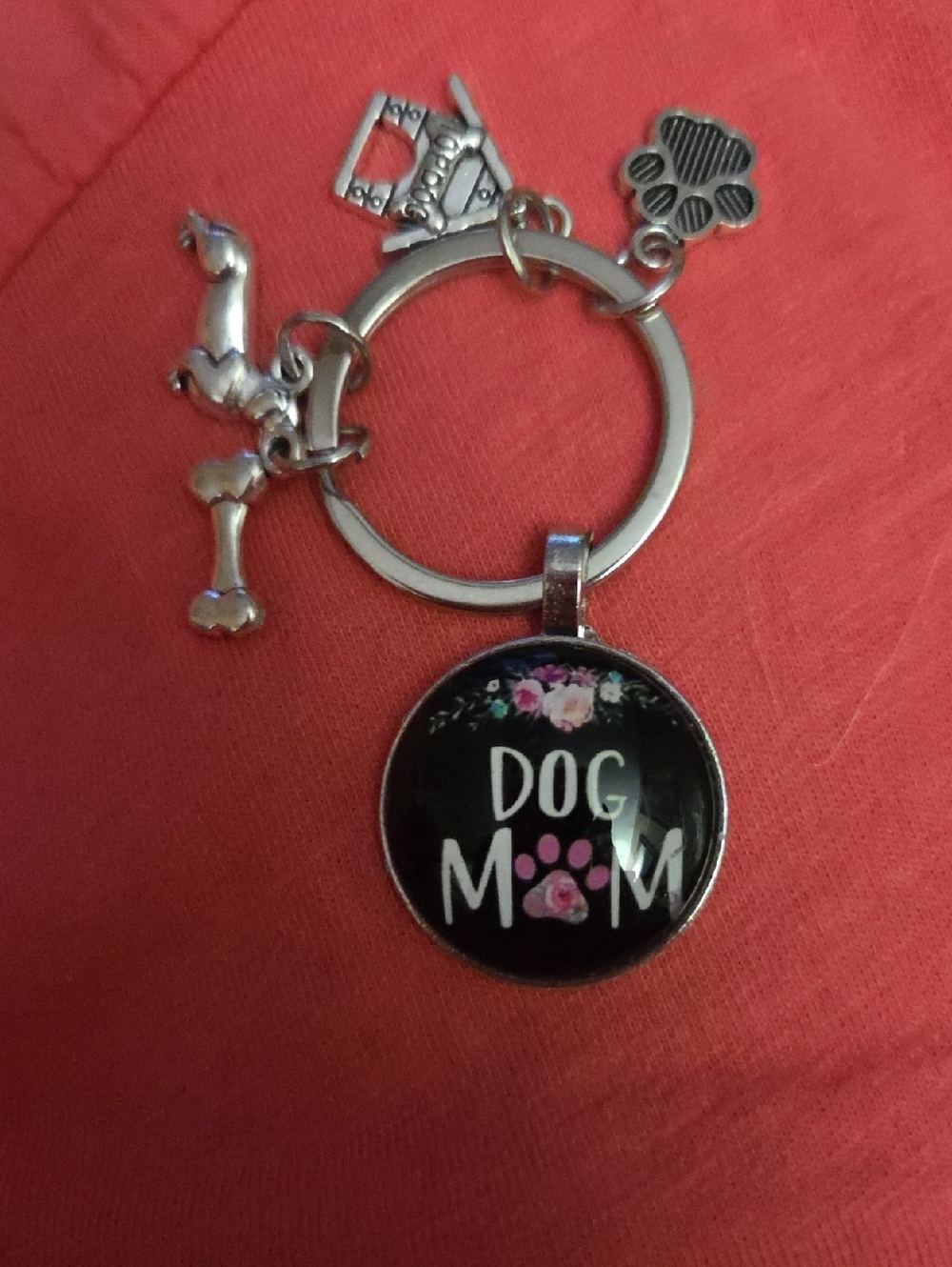 Dog Mom Keychain Charm - Black & Pink Paw Design